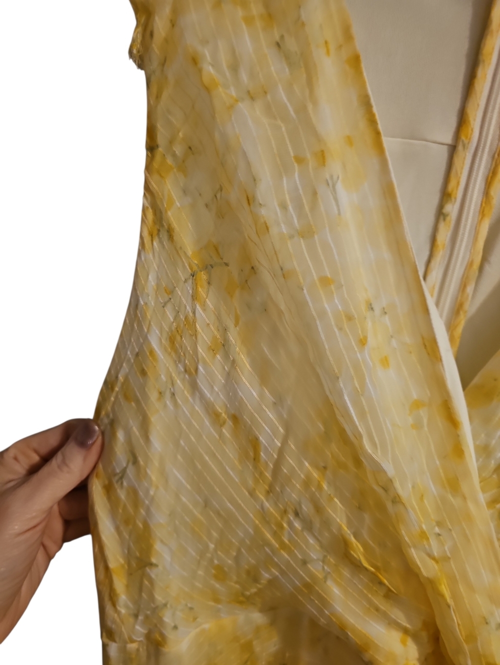 Lauren Ralph Lauren Yellow Floral Tiered Midi Dress Sleeveless Size 10 Lined - Picture 5 of 7